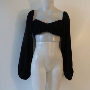 Womens RUMER Black Crop Top W/Balloon Sleeves S